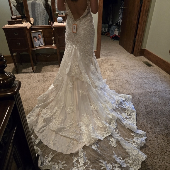 Elegant Beaded Lace Wedding Dress - Picture 2 of 11